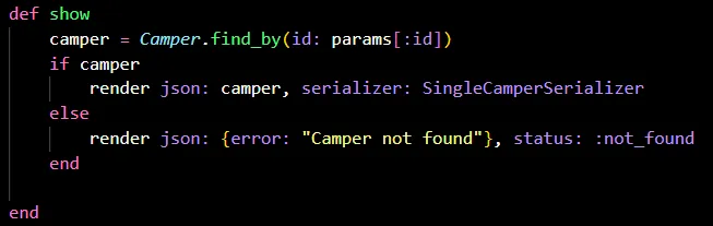 a show method in a class controller, written with an if statement to throw an error